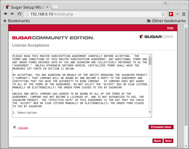 Accept SugarCRM License Agreement