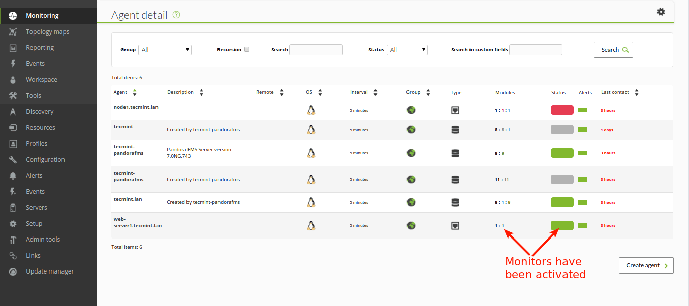 Check Status of Agent in Pandora FMS