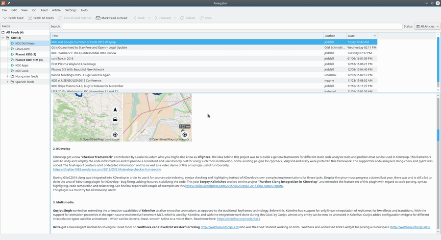 Akregator Feed Reader for Linux