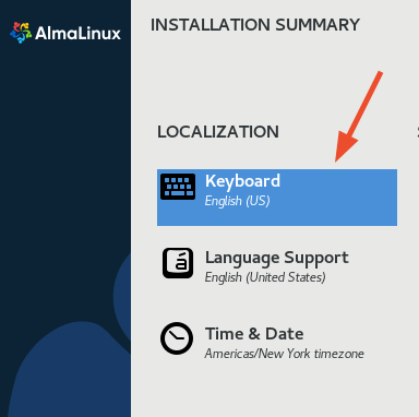 Select AlmaLinux Keyboard