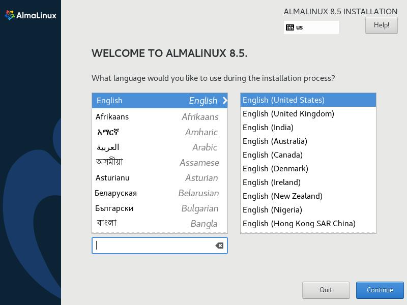 Select AlmaLinux Language