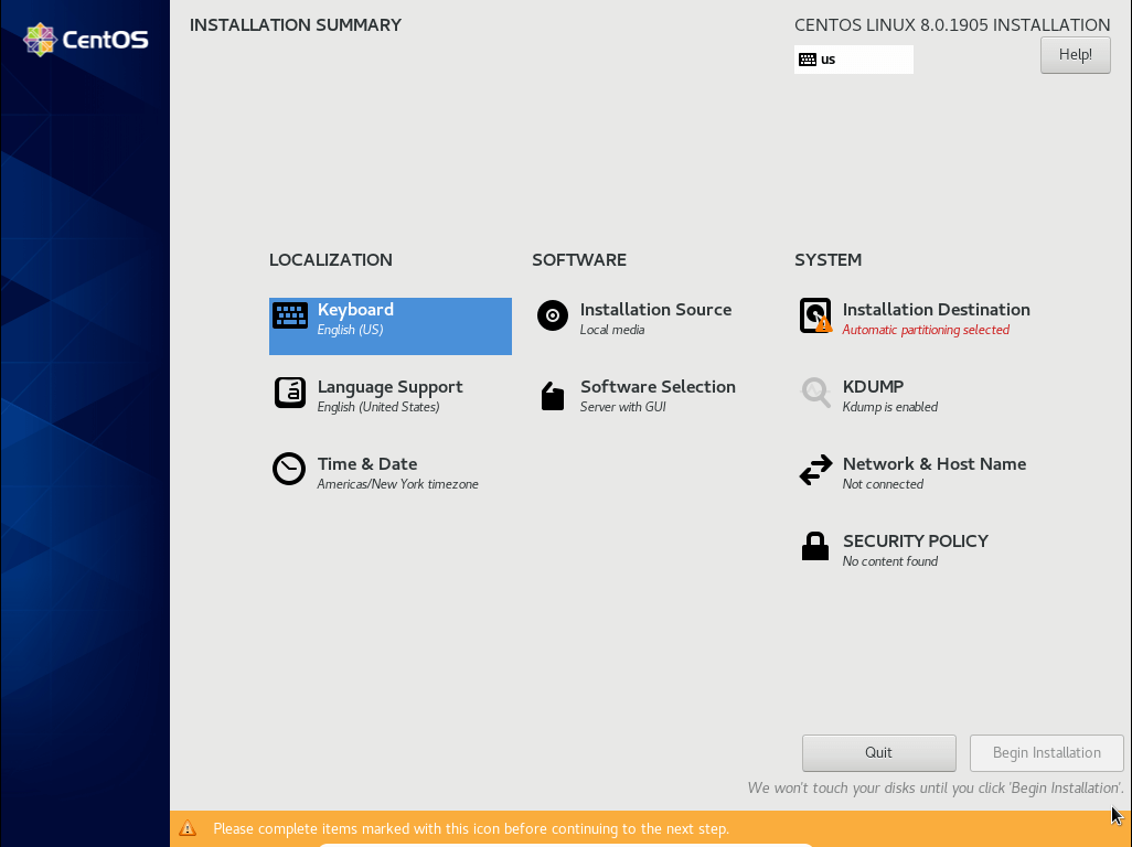 CentOS 8 Installation Summary