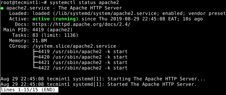 Check Apache Status in Debian