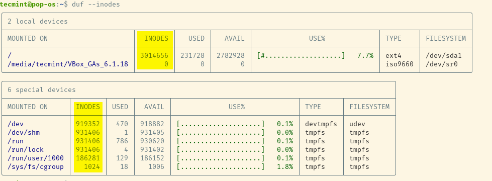 Check Linux Inode Usage