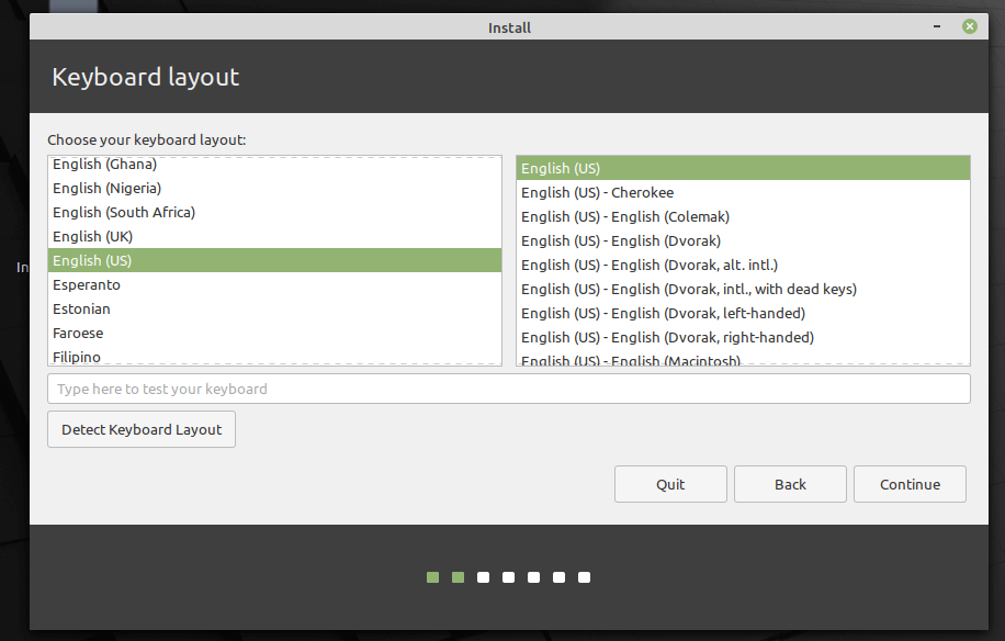 Choose Linux Mint 20 Keyboard Layout