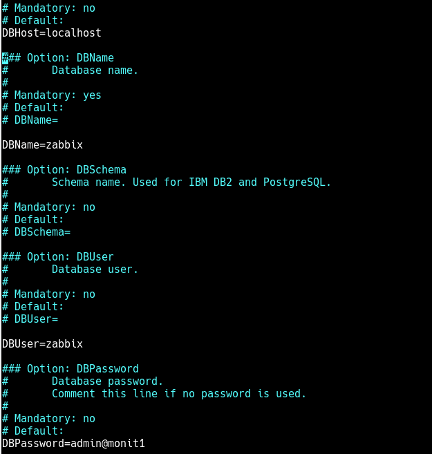 Configure Zabbix Database Settings