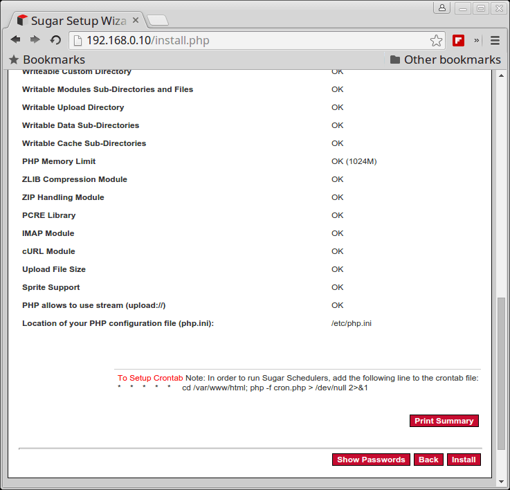 Confirm SugarCRM Settings