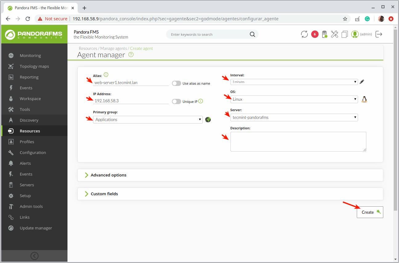 Add Agent Details and Create