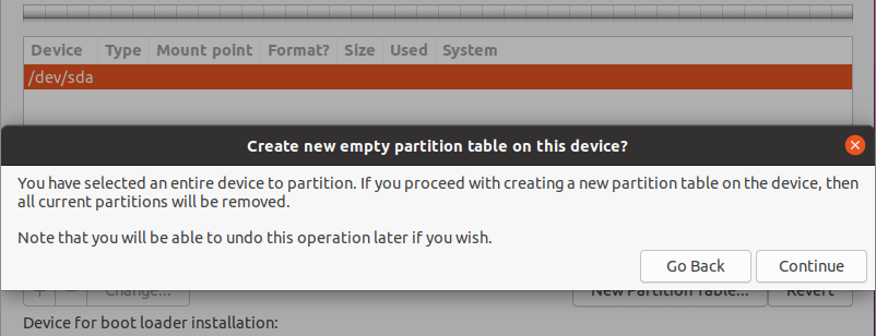 Create New Empty Partition Table