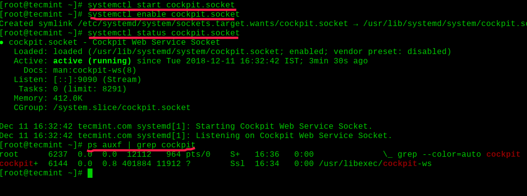 Enable and Star Cockpit on RHEL 8