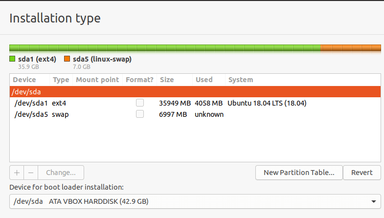 Existing Ubuntu Partition Table