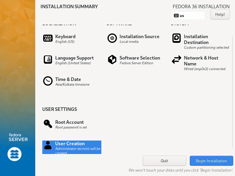 Fedora Begin Installation