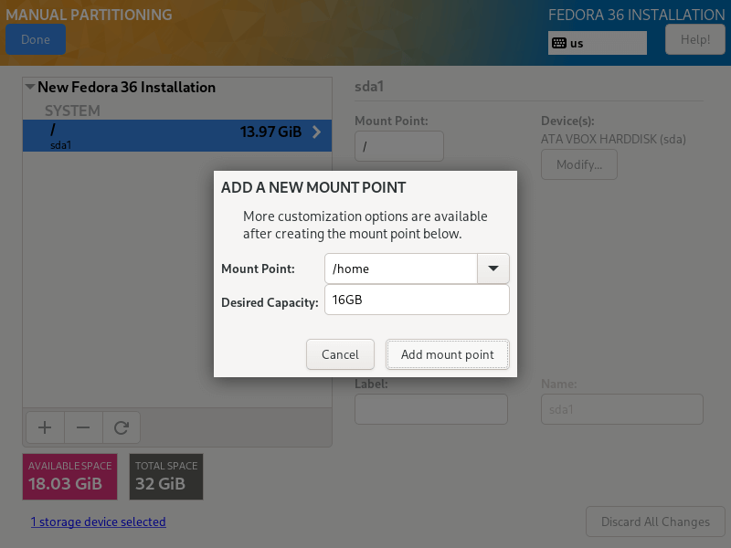 Fedora Home Partition