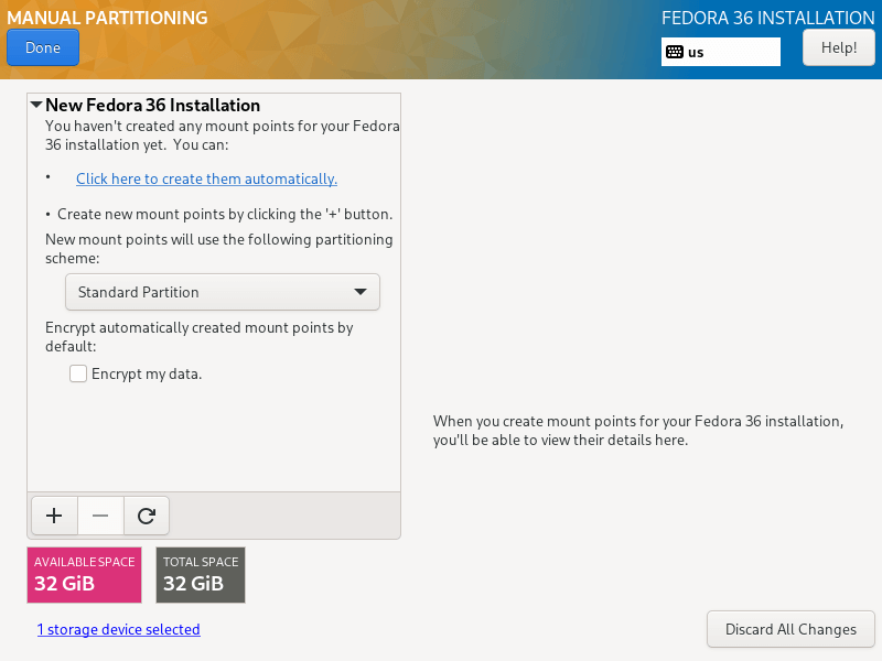 Fedora Partitioning Type