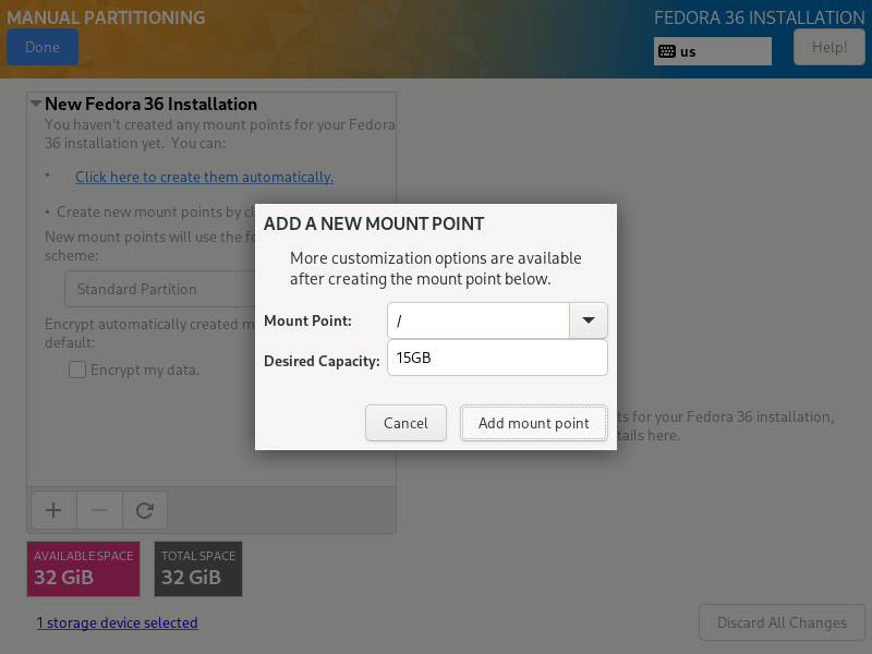 Fedora Root Partition