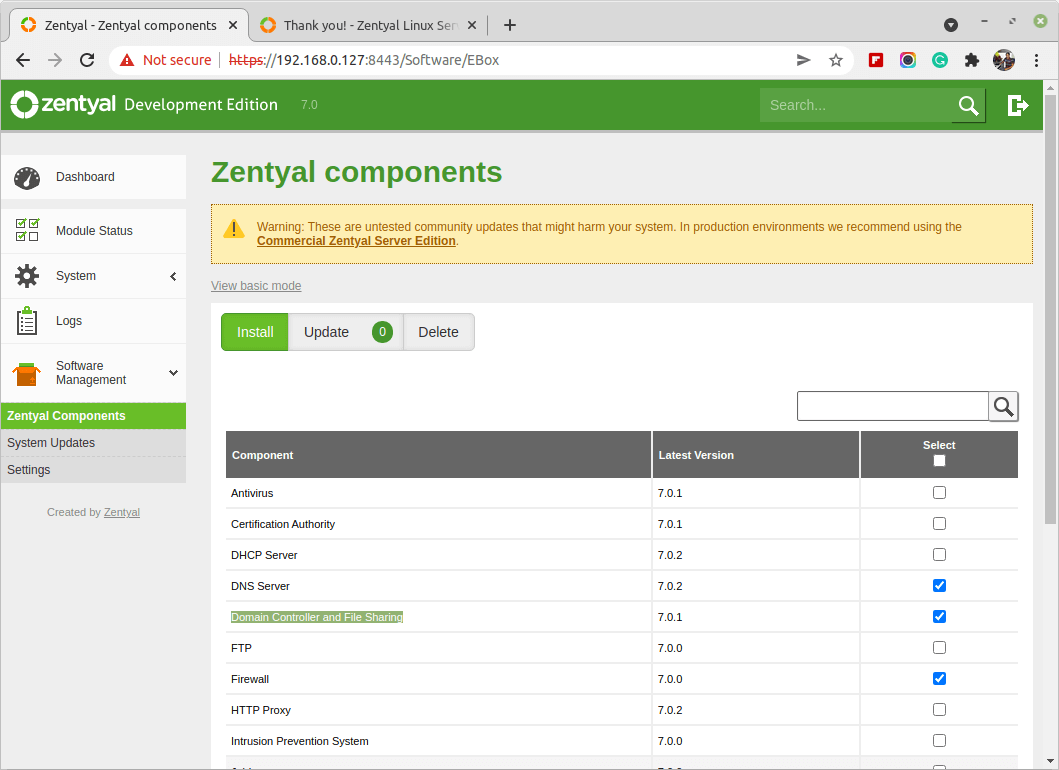 Installing Zentyal Components