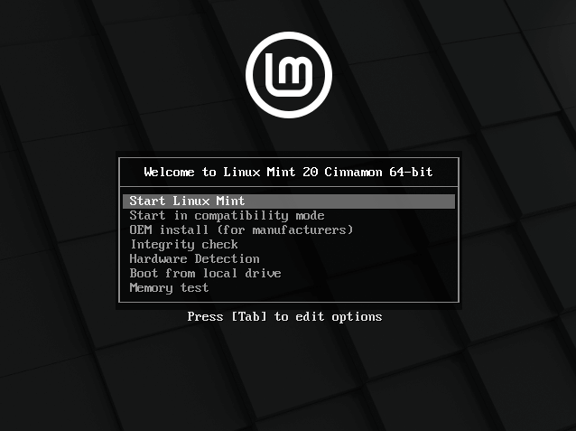 Linux Mint 20 Grub Menu