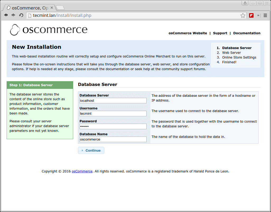 osCommerce Database Server Setup