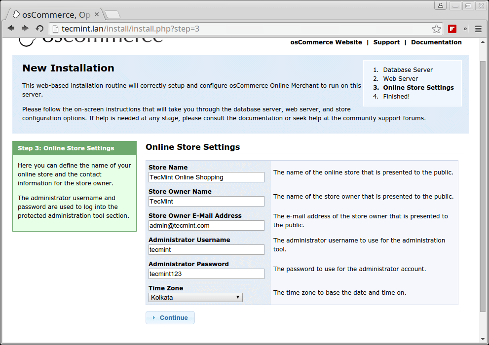 osCommerce Online Store Settings