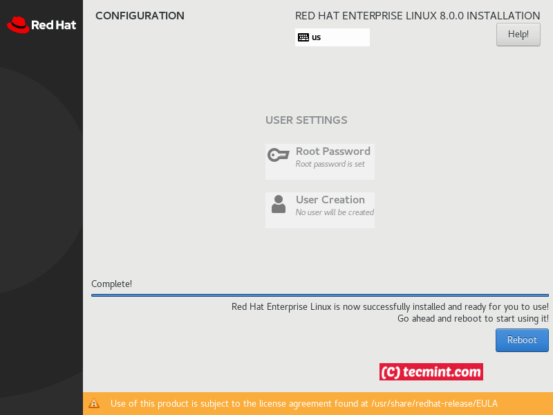 RHEL 8 Installation Completed