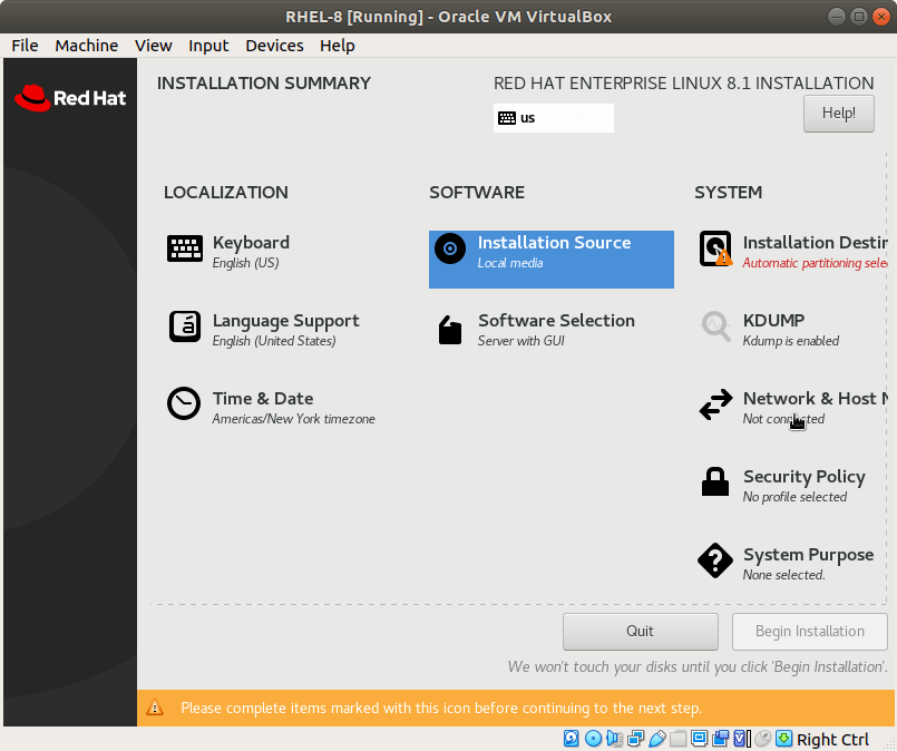 RHEL 8 Installation Summary