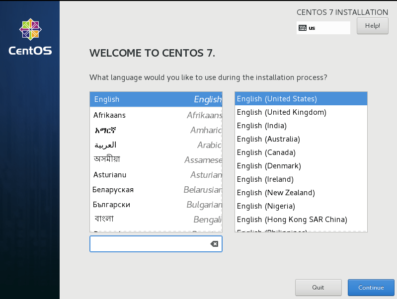 Select CentOS 7 Language