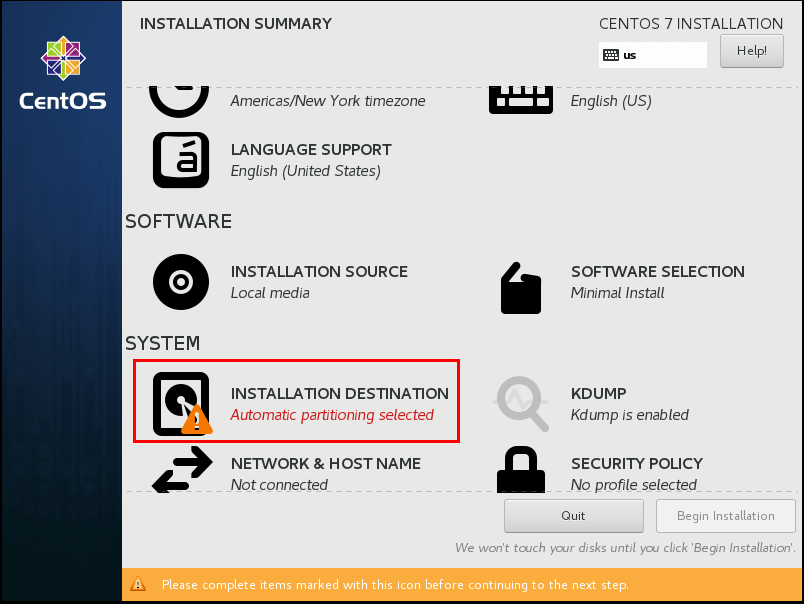 Select Installation Destination