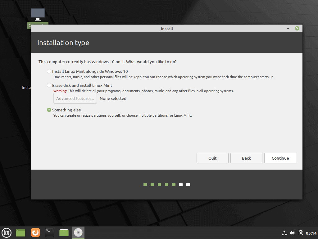 Select Linux Mint Installation Type