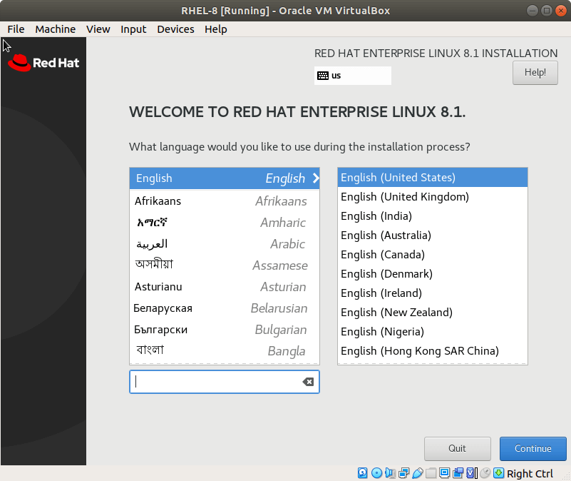 Select RHEL 8 Installation Language