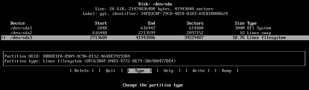 Select Type for Root Partition