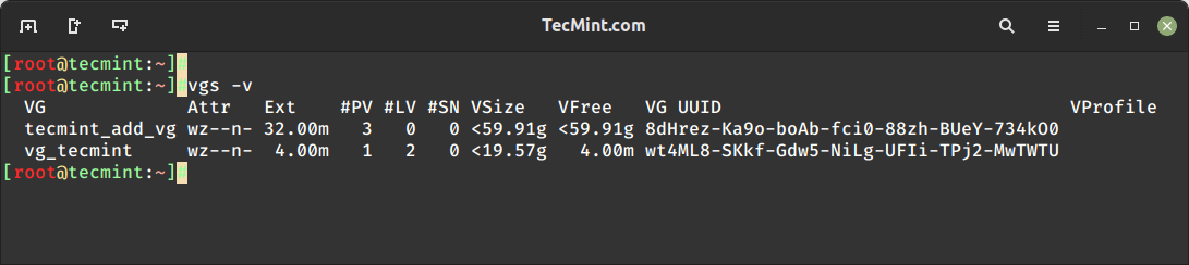 View LVM Volume Groups Info