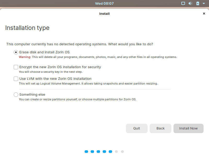 Zorin Installation Type